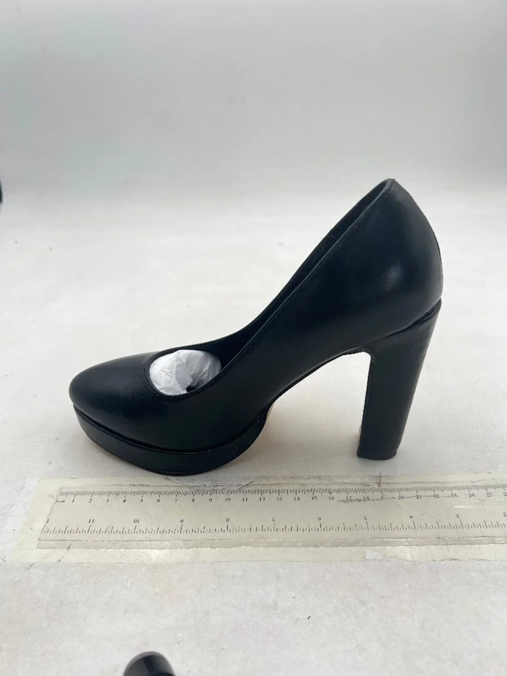 miss left Black Platform Closed Almond Toe Pumps Slip On Block Heels Shoe